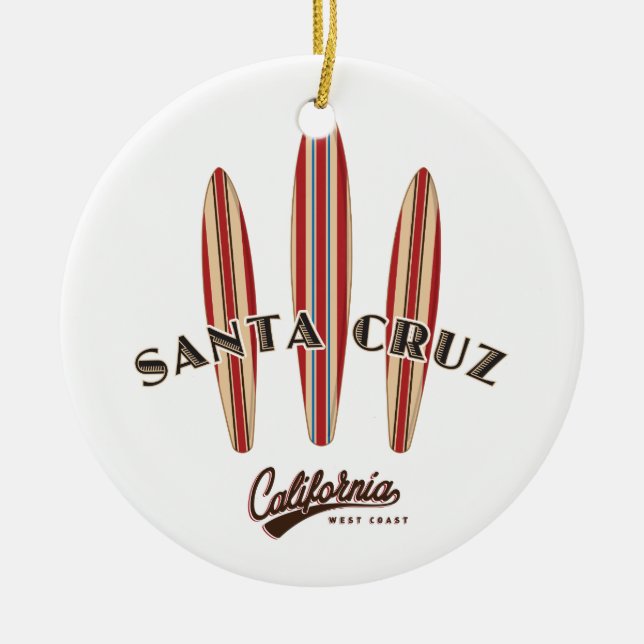 Santa Cruz California Three Surfboards Ceramic Tree Decoration (Front)