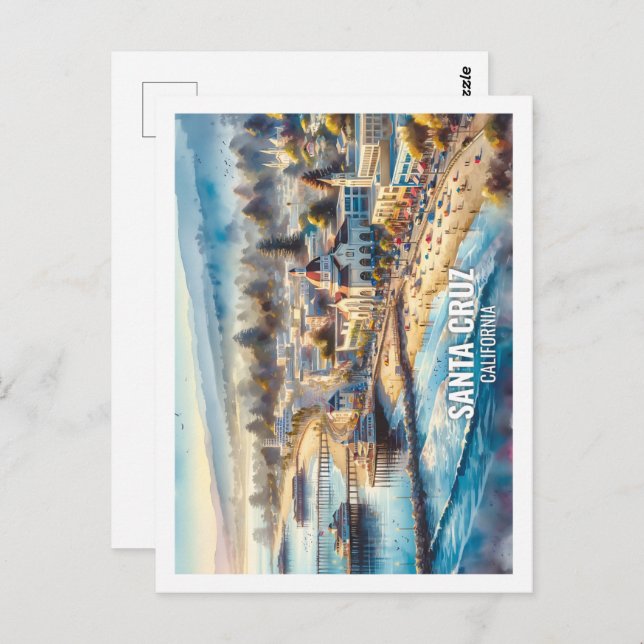 Santa Cruz California USA Famous Place watercolor Postcard (Front/Back)
