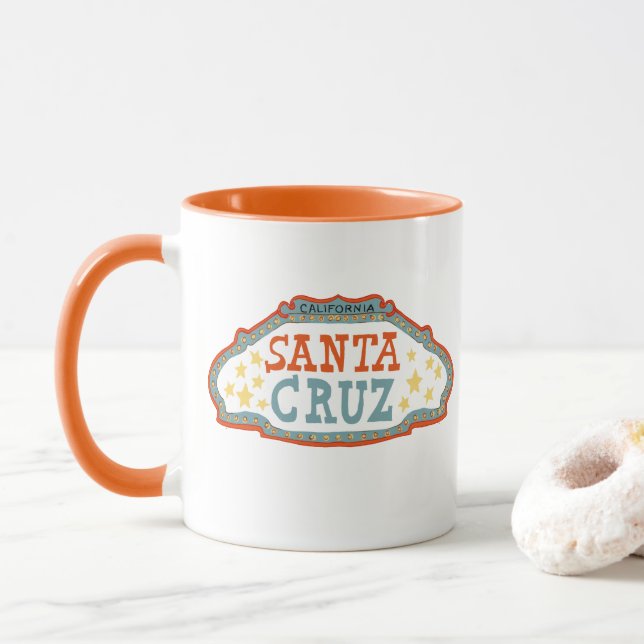 Santa Cruz California Vintage Sign Art Mug (With Donut)