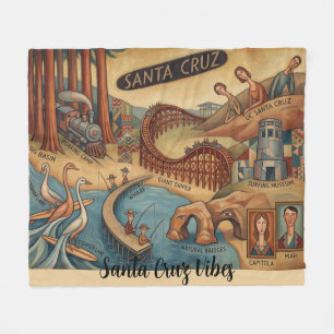 Santa Cruz California Whimsical Map UCSC Boardwalk Fleece Blanket