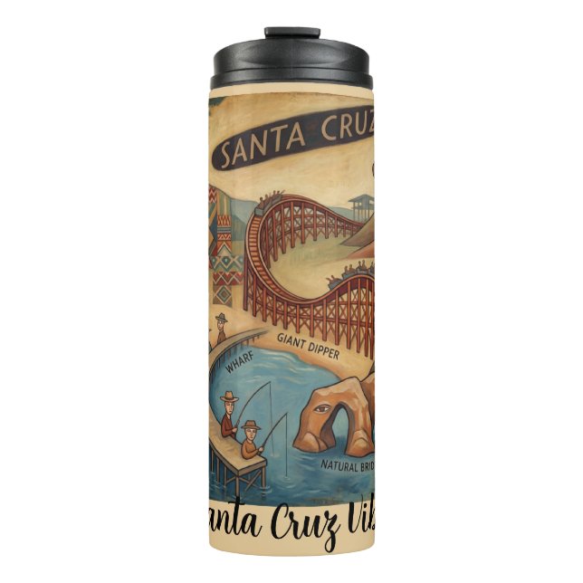 Santa Cruz California Whimsical Map UCSC Boardwalk Thermal Tumbler (Front)