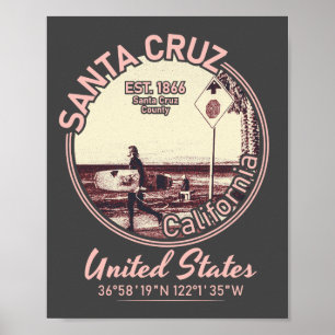 SANTA CRUZ CITY - CALIFORNIA - SURFING VINTAGE POSTER