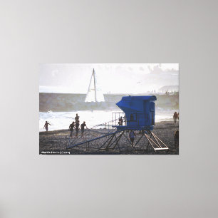 Santa Cruz Lifeguard House & Sailboat II Canvas Print