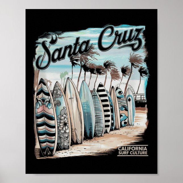 Santa Cruz Men Women California Retro Sunset Vinta Poster (Front)