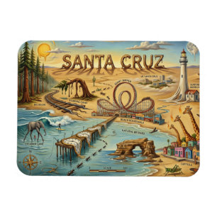 Santa Cruz Pop Art Map – Bold Coastal Landmark Magnet