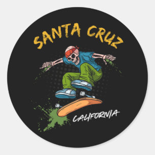 Santa-cruz Skeleton Skateboard Beach Funny Hallowe Classic Round Sticker