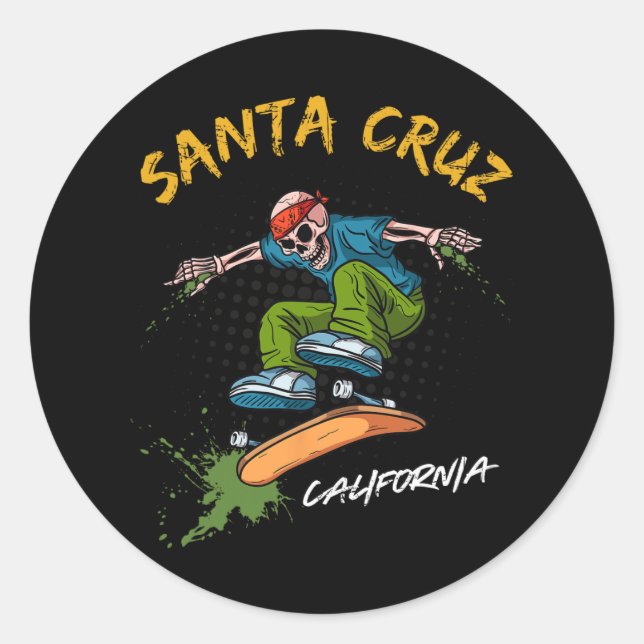 Santa-cruz Skeleton Skateboard Beach Funny Hallowe Classic Round Sticker (Front)