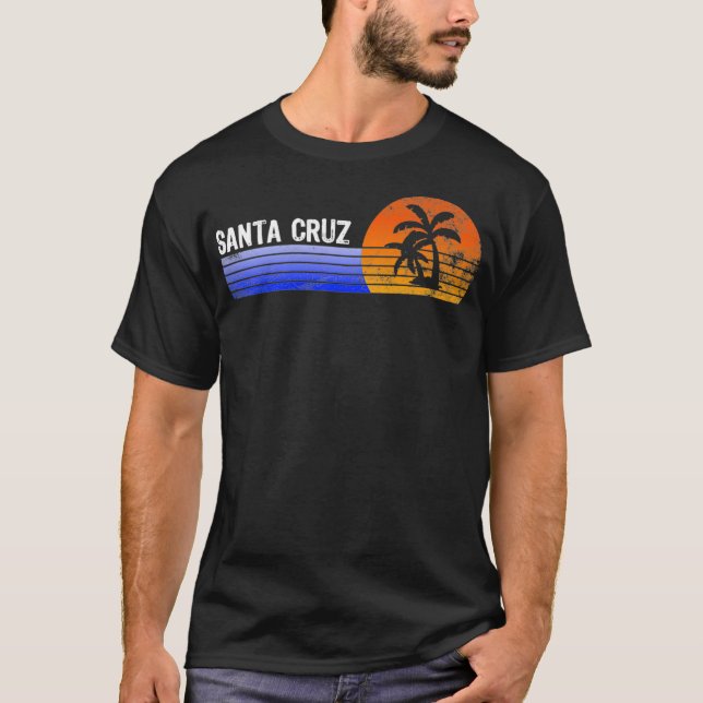 Santa Cruz Sunset Retro Palm Tree Ocean California T-Shirt (Front)