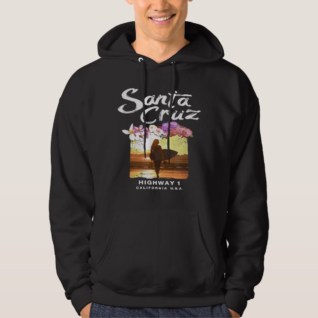 Santa Cruz Surfboard Girl Surfing California Surfe Hoodie (Front)