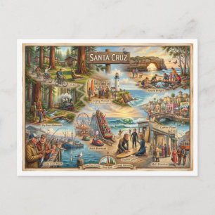Santa Cruz Vibe Map – Cultural Coastal Art Print Postcard
