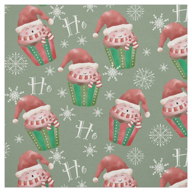Santa Cupcake Ho Ho Ho  Fabric (Swatch)