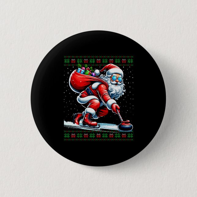 Santa Curling Ugly Christmas Sweater  6 Cm Round Badge (Front)
