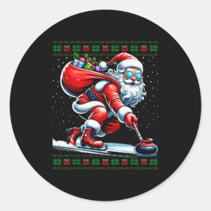 Santa Curling Ugly Christmas Sweater  Classic Round Sticker