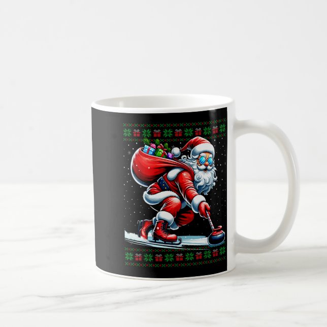 Santa Curling Ugly Christmas Sweater  Coffee Mug (Right)