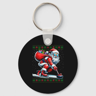 Santa Curling Ugly Christmas Sweater Key Ring