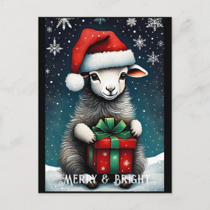 Santa Cute Baby Sheep Christmas Gift Holiday Postcard