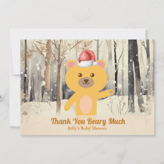 Santa Cute Bear Baby Shower Custom Thank You Card