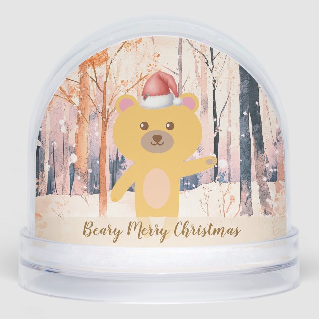 Santa Cute Bear Personalized Christmas Snow Globe (Front)