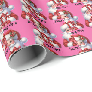 Santa Cute Jolly Girl Pink Red Presents Wrapping Paper