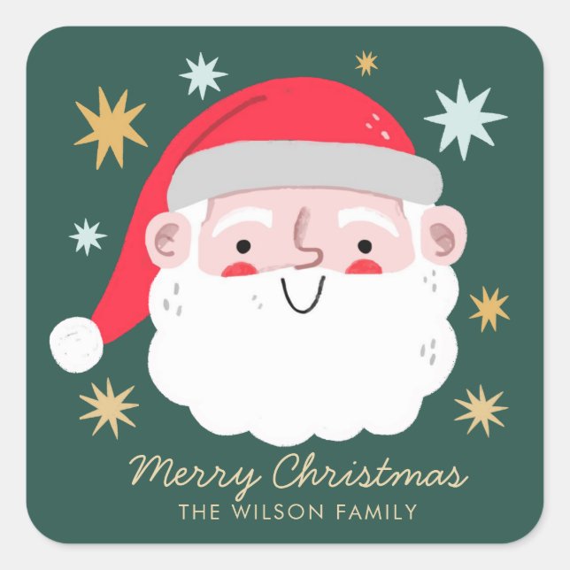 Santa Cute Merry Christmas Holiday Square Sticker (Front)