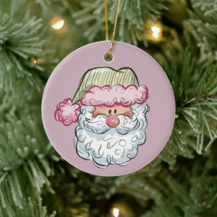 Santa Cute Santa Claus Xmas Holiday Pink  Ceramic Tree Decoration