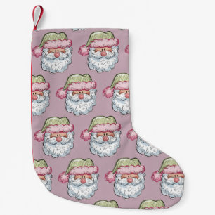 Santa Cute Santa Claus Xmas Holiday Pink  Small Christmas Stocking