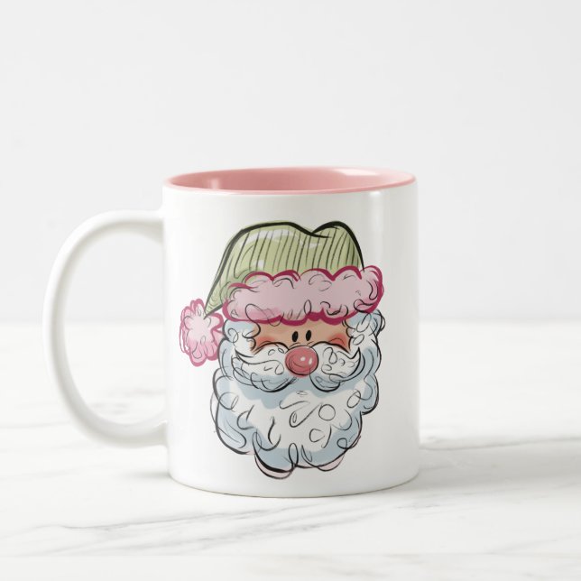 Santa Cute Santa Claus Xmas Holiday Pink  Two-Tone Coffee Mug (Left)
