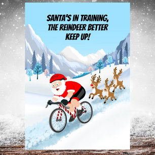 Santa Cycling with Reindeer Card