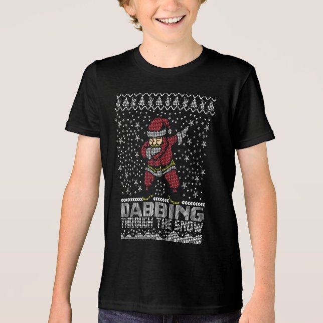 Santa Dabbing Through the Snow funny Tri-Blend Shirt (Front)