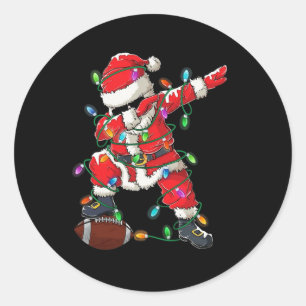 Santa Dabbing With Ball Christmas Football Player Classic Round Sticker