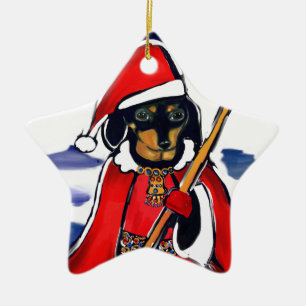 SANTA DACHSHUND CERAMIC TREE DECORATION