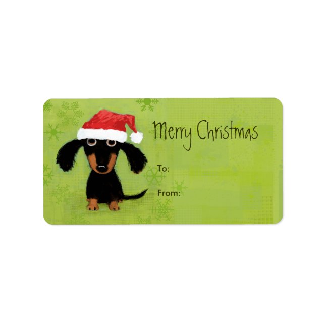 Santa Dachshund Christmas Peel-n-Stick Gift Tag (Front)