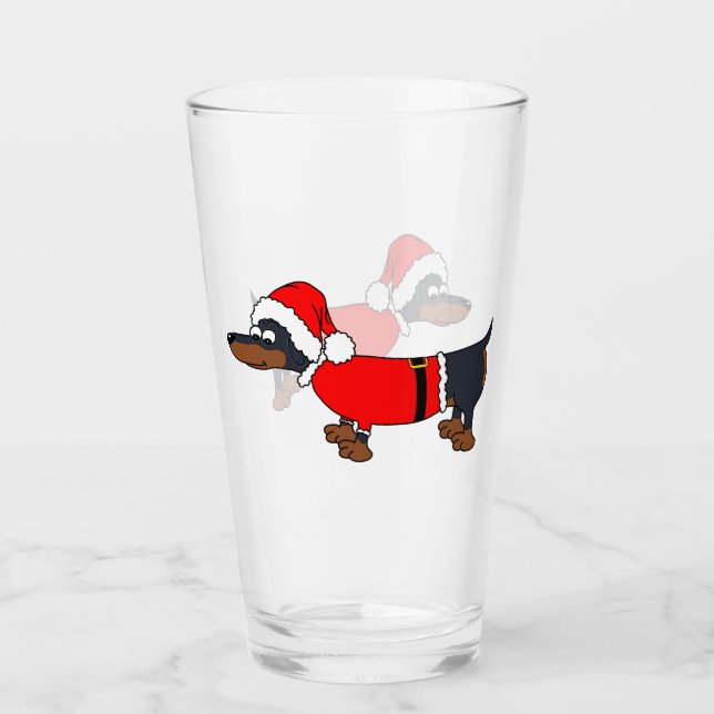 Santa Dachshund Dog Christmas Glass Tumbler (Front)
