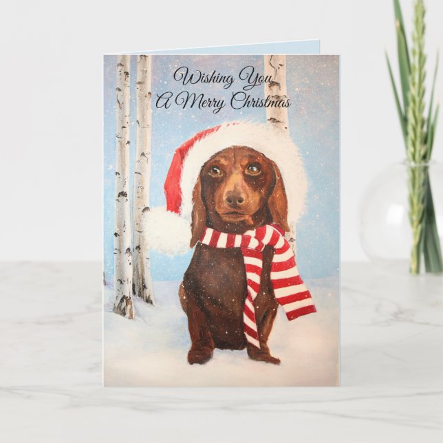 Santa Dachshund Dog Christmas Greeting Holiday Card (Front)