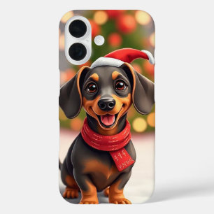 Santa Dachshund Holiday Cheer 🎄🐾 Cute Festive  iPhone 16 Case
