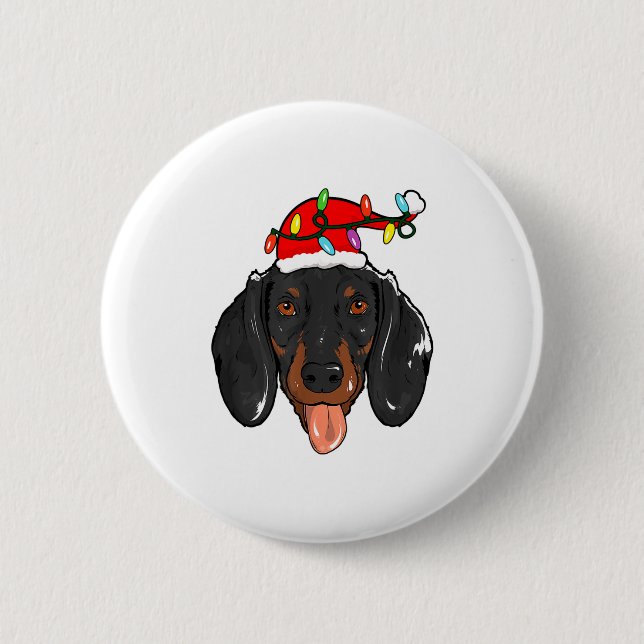 Santa Dachshund Light Christmas  6 Cm Round Badge (Front)