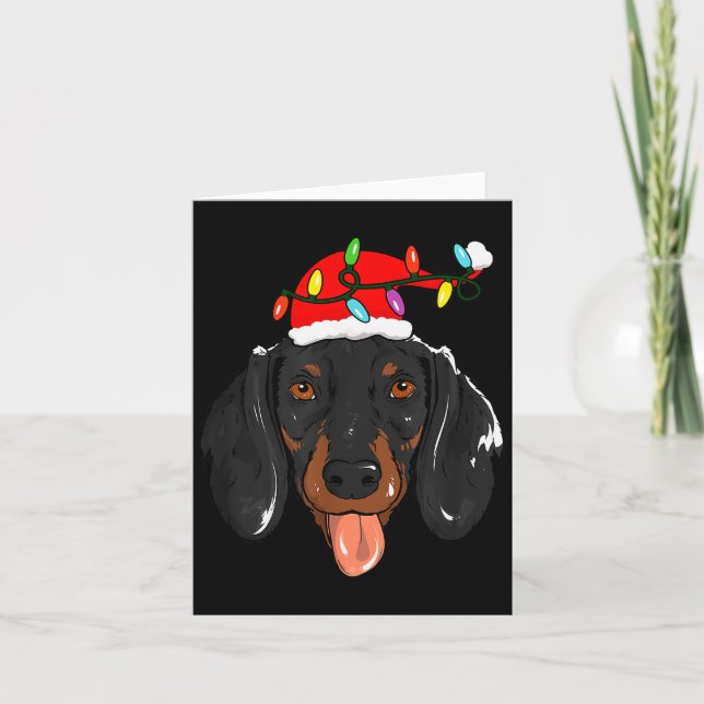 Santa Dachshund Light Christmas  Card (Front)