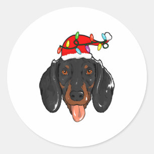 Santa Dachshund Light Christmas  Classic Round Sticker