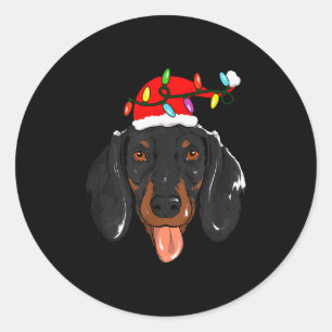 Santa Dachshund Light Christmas  Classic Round Sticker