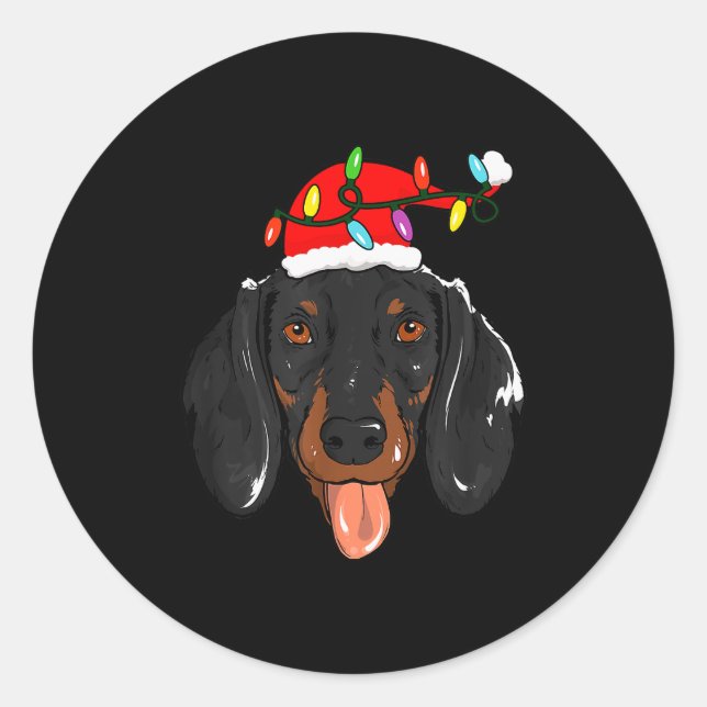 Santa Dachshund Light Christmas  Classic Round Sticker (Front)