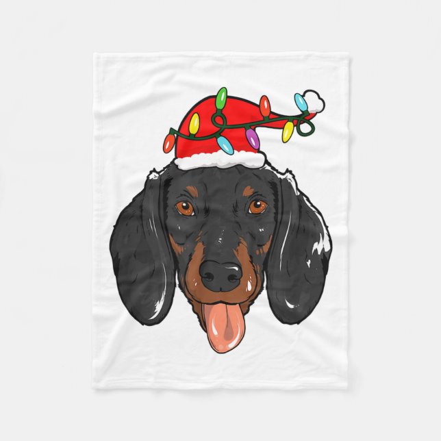 Santa Dachshund Light Christmas  Fleece Blanket (Front)