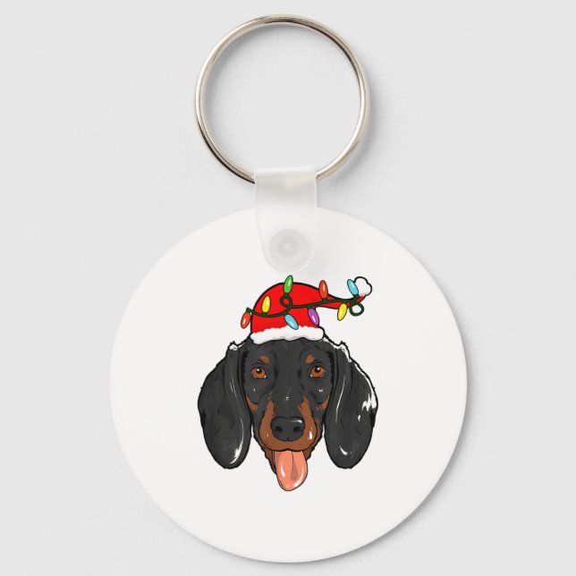 Santa Dachshund Light Christmas  Key Ring (Front)