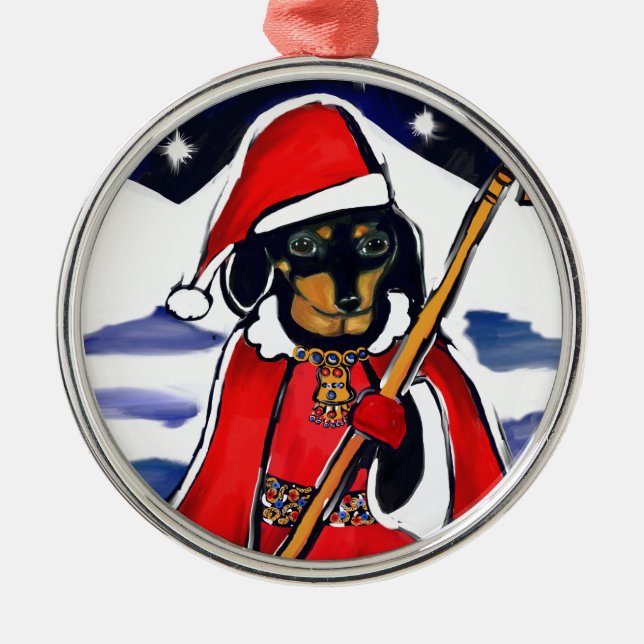 SANTA DACHSHUND METAL TREE DECORATION (Front)