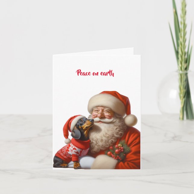 SANTA DACHSHUND PUPPY CHRISTMAS CARD (Front)