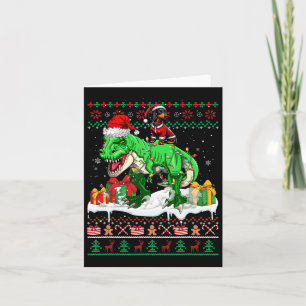 Santa Dachshund Riding T-rex Christmas Sweater Lov Card