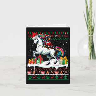 Santa Dachshund Riding Unicorn Christmas Sweater L Card