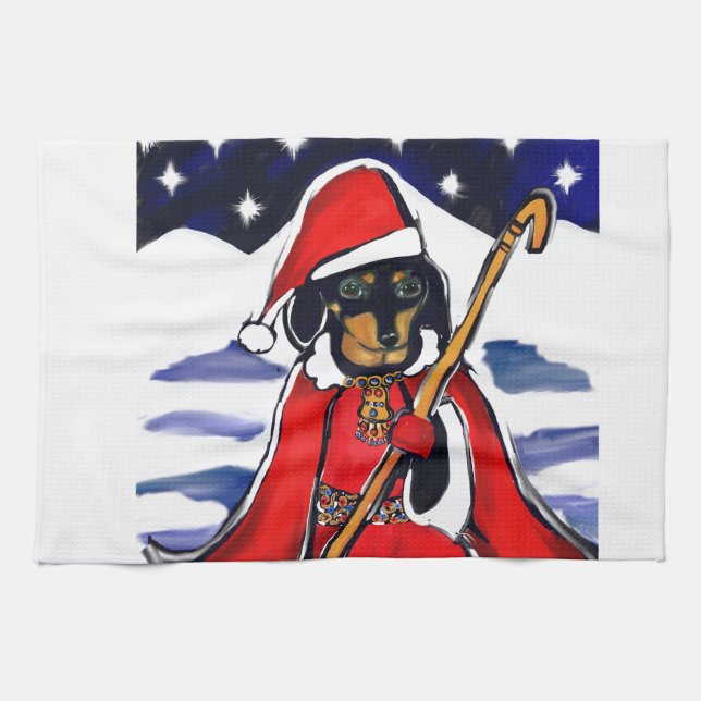SANTA DACHSHUND TEA TOWEL (Horizontal)