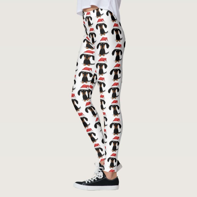 Santa Dachshunds Christmas Wiener Dog Pattern Leggings (Left)