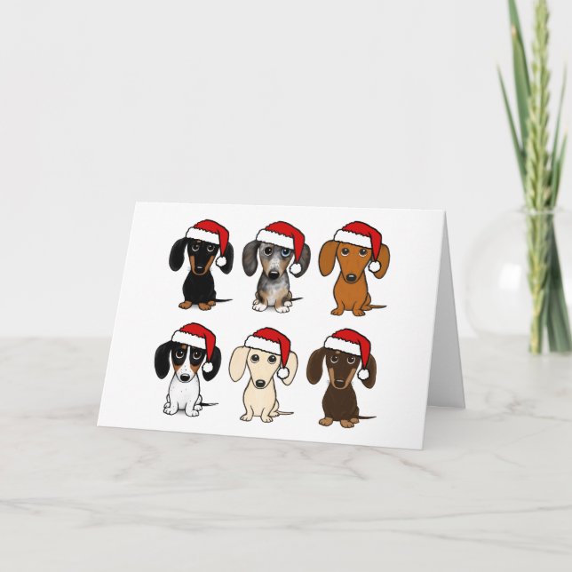 Santa Dachshunds Cute Wiener Dogs Christmas Holiday Card (Front)