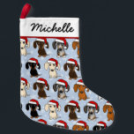 Santa Dachshunds Cute Wiener Dogs Christmas Small Christmas Stocking<br><div class="desc">Dachshund Lover’s Christmas Stocking. Design includes many colour variations: red,  black & tan,  piebald,  dapple,  cream and chocolate. This funny dog Christmas stocking is great for both wiener dogs and weenie dog lovers. Visit Jenn’s Doodle World for even more dog breed stockings and Doxie lover’s holiday decorations.</div>